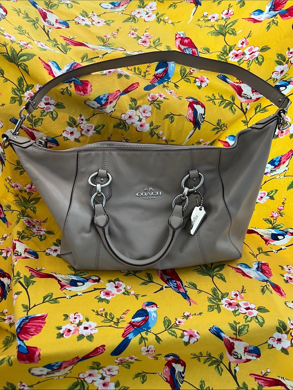 Coach Gray Leather Shoulder Bag with Silver Hardware